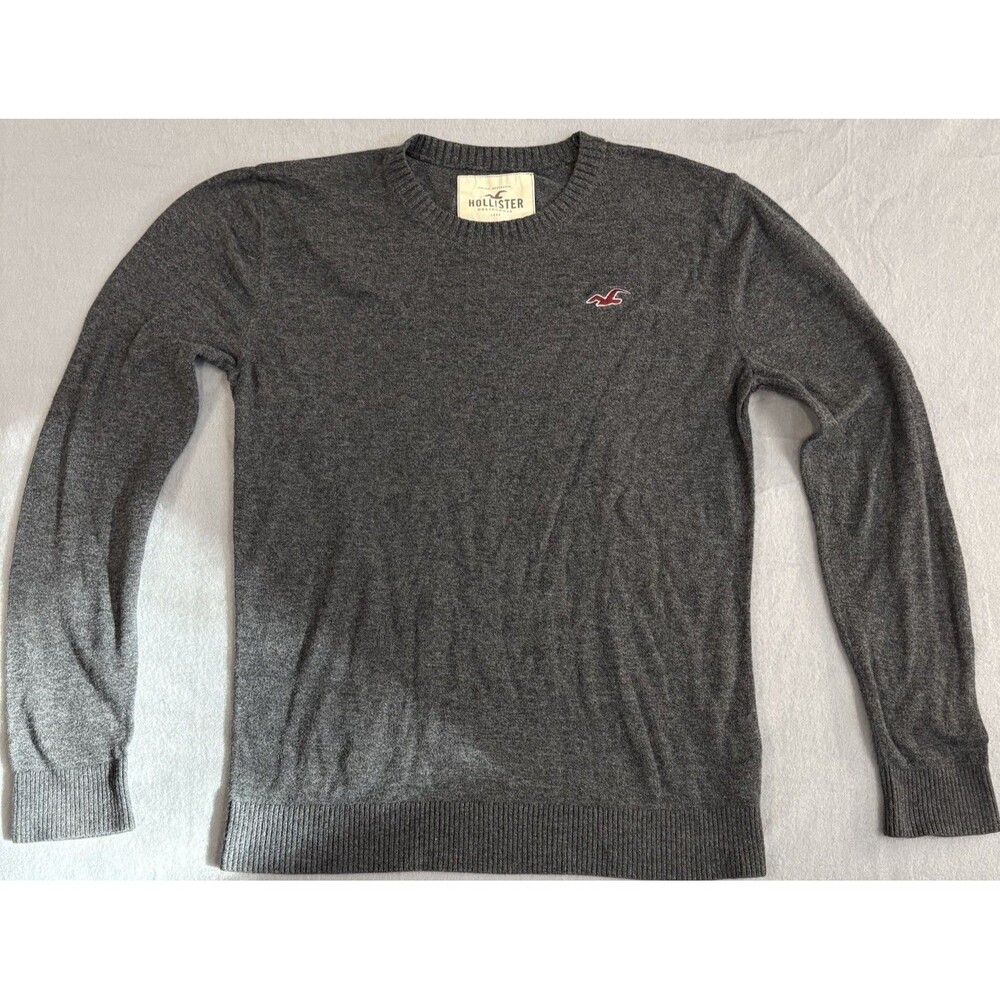 Hollister Gray Crewneck Sweater Medium Unisex Casual Lightweight Knit Logo